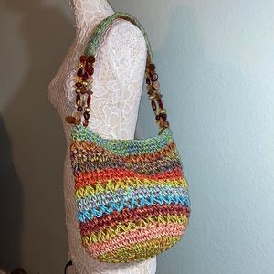Nwot Gorgeous Poppie jones raffia colorful beaded bag
